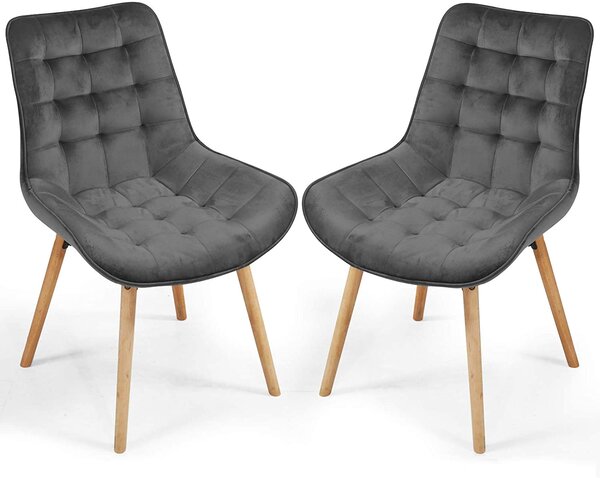 Lot de 2 chaises de salon salle à manger pied en bois et velours gris foncé 01_0000734