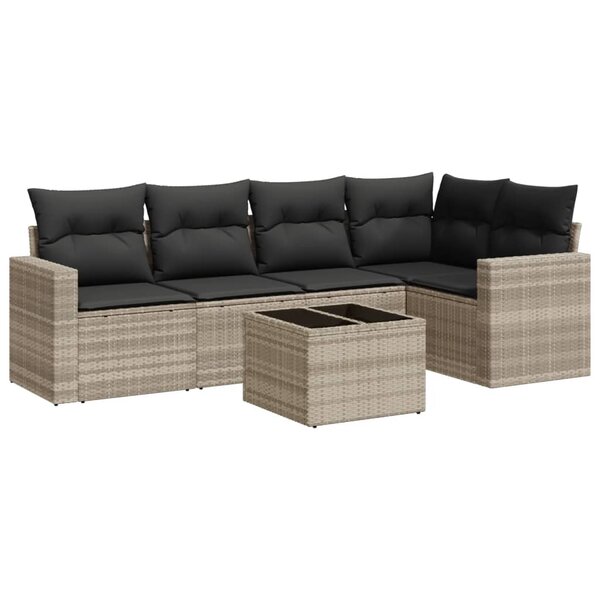 vidaXL Salon de jardin 6 Pièces avec coussins gris clair résine tressée