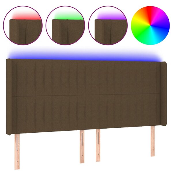 vidaXL Tête de lit à LED Marron foncé 203x16x118/128 cm Tissu