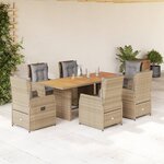 vidaXL Ensemble à manger de jardin et coussins 7 Pièces beige poly rotin