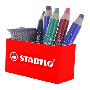Pot aimanté x 5 STABILO MARKdry + 1 chiffonnette STABILO