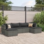 vidaXL Salon de jardin 6 Pièces avec coussins Gris Résine tressée