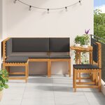 Ensemble de jardin 4 pièces en bois d'acacia avec coussins