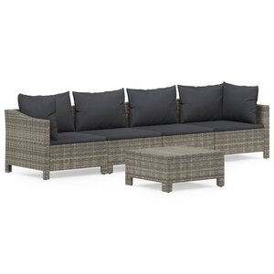 vidaXL Salon de jardin 5 Pièces avec coussins Gris Résine tressée