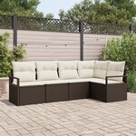 Ensemble de canapé de jardin 5 pièces avec coussins en rattan poly brun