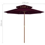 vidaXL Parasol double avec mât en bois Rouge bordeaux 270 cm