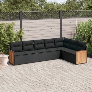 vidaXL Salon de jardin 7 Pièces avec coussins noir résine tressée
