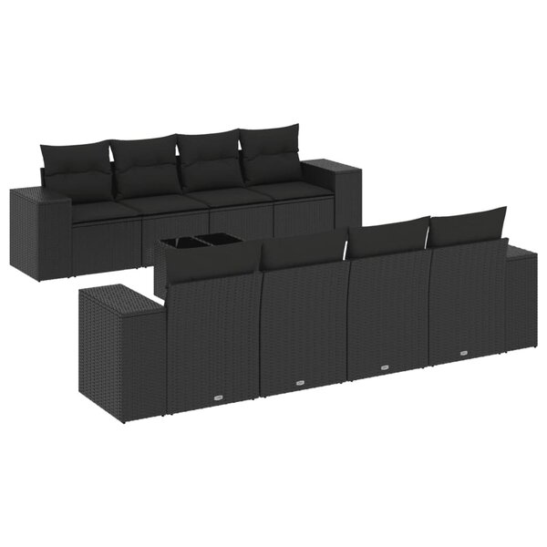 vidaXL Salon de jardin 9 Pièces avec coussins noir résine tressée