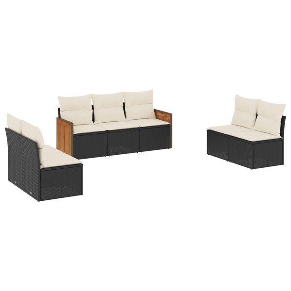 vidaXL Salon de jardin 7 Pièces avec coussins noir résine tressée