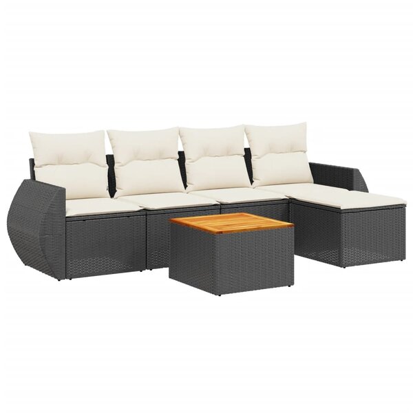 vidaXL Salon de jardin 6 Pièces avec coussins noir résine tressée
