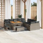 Ensemble de canapé de jardin de 13 pièces avec coussins gris poly rattan acacia