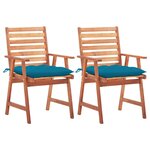 vidaXL Chaises à dîner d'extérieur 2 Pièces avec coussins Acacia massif