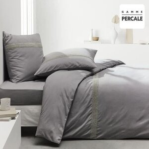 Parure de lit - 220 x 240 cm - 100  Percale finition macramé - Acier