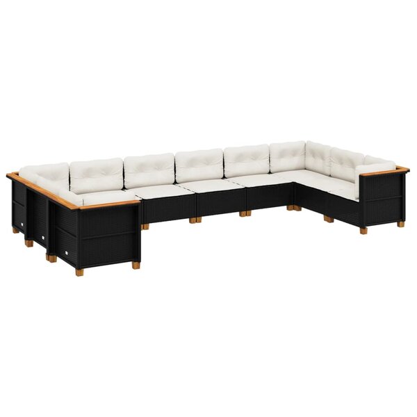 vidaXL Salon de jardin 10 Pièces avec coussins noir résine tressée