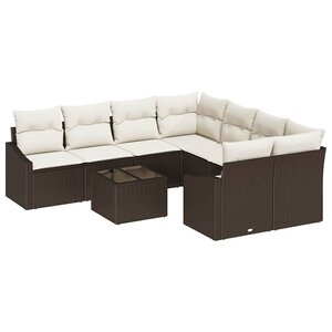 vidaXL Ensemble de canapé de jardin avec coussin 9 Pièces Marron et Crème