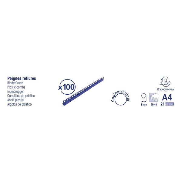 Boite 100 Reliures Spirales Plastique 8mm - Noir - Exacompta