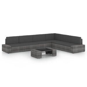 vidaXL Salon de jardin 7 Pièces avec coussins Gris Résine tressée