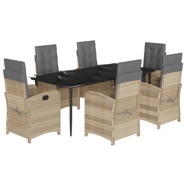 vidaXL Ensemble à manger de jardin coussins 7 Pièces mélange beige rotin
