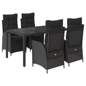 vidaXL Ensemble à manger de jardin coussins 5Pièces Noir Résine tressée