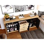 Buffet Mélaminé chêne et noir - 4 portes + 3 tiroirs - Style industriel - 206 x 45 x 83 5 cm