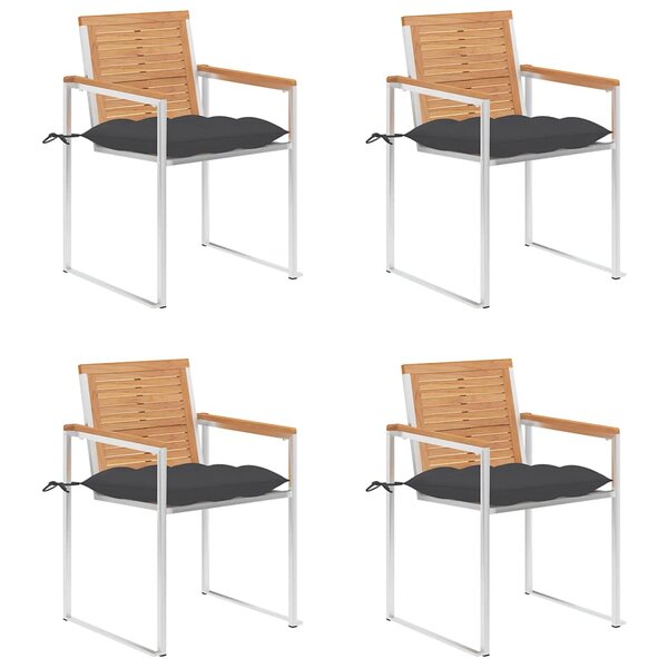 vidaXL Chaises de jardin lot de 4 avec coussins Bois de teck massif