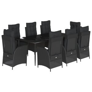 vidaXL Ensemble à manger de jardin 9Pièces coussins noir résine tressée