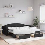 vidaXL Lit de jour avec gigogne et tiroirs noir 90x190 cm tissu