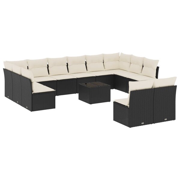 vidaXL Salon de jardin avec coussins 13 Pièces noir résine tressée