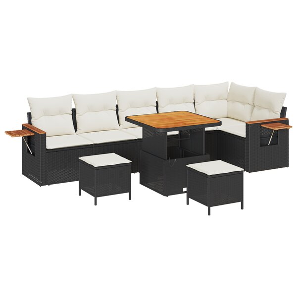 Ensemble de Canapés de Jardin de 9 Pièces avec Coussins Rattan Poly Noir Acacia