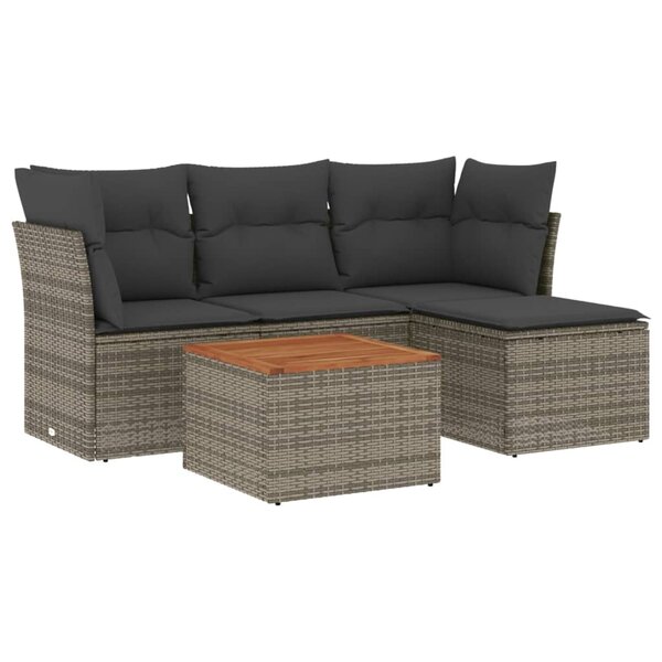 vidaXL Salon de jardin 5 Pièces avec coussins gris résine tressée