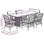 vidaXL Ensemble à manger de jardin et coussins 7 Pièces gris rotin