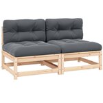 vidaXL Canapés centraux de jardin coussins 2 Pièces Bois de pin massif