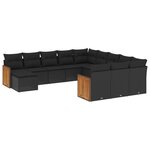 vidaXL Salon de jardin 12 Pièces avec coussins noir résine tressée