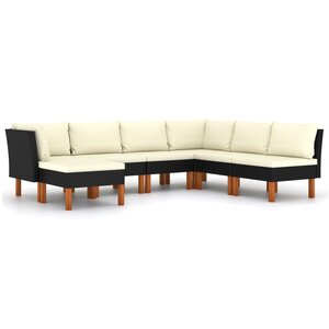 Salon de jardin meuble d'extérieur ensemble de mobilier 7 pièces avec coussins résine tressée noir 02_0017317