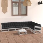 vidaXL Salon de jardin avec coussins 8 Pièces blanc bois de pin massif
