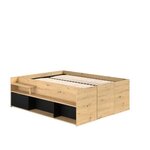 Lit adulte avec coffre relevable - chêne et noir 166 x 67 x 206 cm