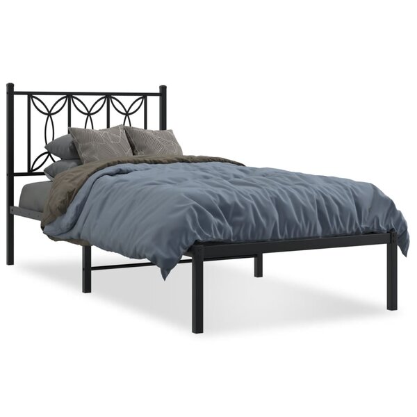 vidaXL Cadre de lit métal avec tête de lit noir 75x190 cm