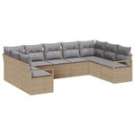 Ensemble de canapé de jardin 9 pièces avec coussins beige poly rotin