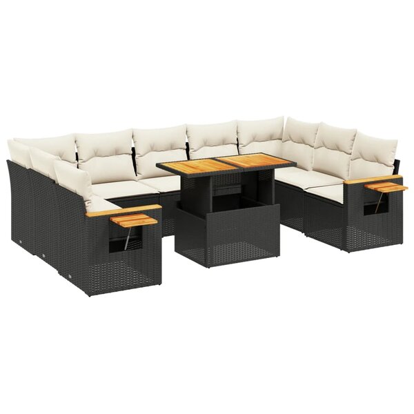 vidaXL Salon de jardin 10 Pièces avec coussins noir résine tressée