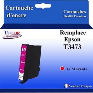 T3AZUR- Cartouche Compatible avec Epson 34XL 34 XL remplace Epson WorkForce Pro WF3725DWF WF3720DW WF3720DWF Magenta