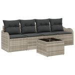 Ensemble de Canapé de Jardin vidaXL 5 Pièces avec Coussins Gris Clair en Rattan Poly