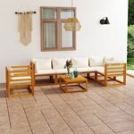 vidaXL Salon de jardin 7 Pièces avec coussin Crème Bois d'acacia solide