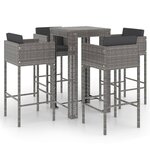 vidaXL Ensemble de bar de jardin 5 Pièces et coussins Résine tressée Gris