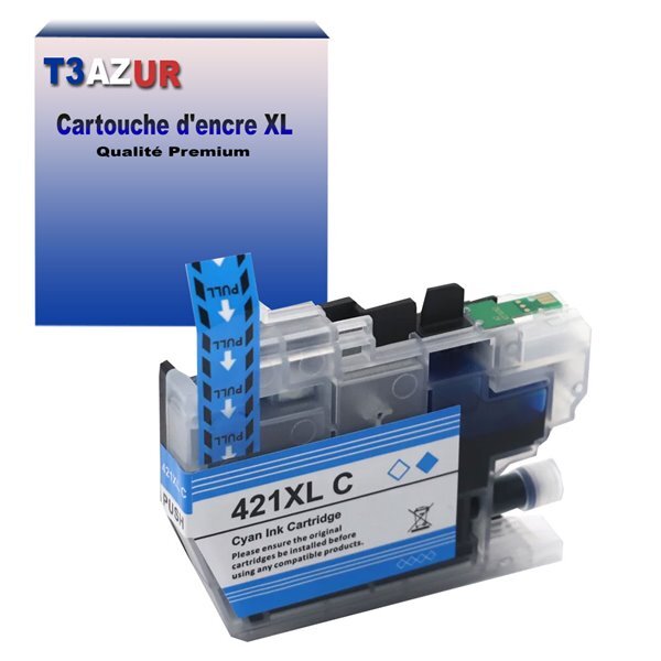T3AZUR- Cartouche compatible avec Brother LC421 XL pour Brother DCP-J1050DW  DCP-J1140DW  DCP-J114DW  DCP-J1800DW Cyan