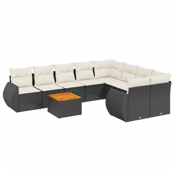 vidaXL Salon de jardin 9 Pièces avec coussins noir résine tressée