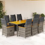 vidaXL Ensemble de bistro de jardin 9 Pièces coussins gris poly rotin