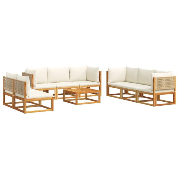 vidaXL Salon de jardin avec coussins 9 Pièces bois massif d'acacia
