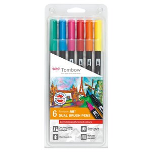 Feutre dessin double pointe abt set de 6 couleurs testées dermatologiquement x 6 tombow