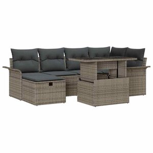 vidaXL Ensemble de canapé de jardin avec coussin 7 Pièces Gris Poly rotin