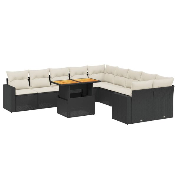 vidaXL Salon de jardin 11 Pièces avec coussins noir résine tressée